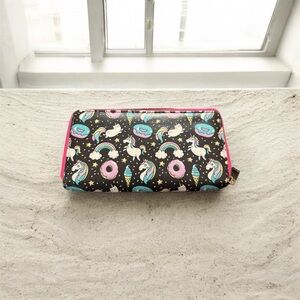 Cute Unicorn & Donut Zip-Around Wallet | Pink Interior | Approx. 8” x 4”